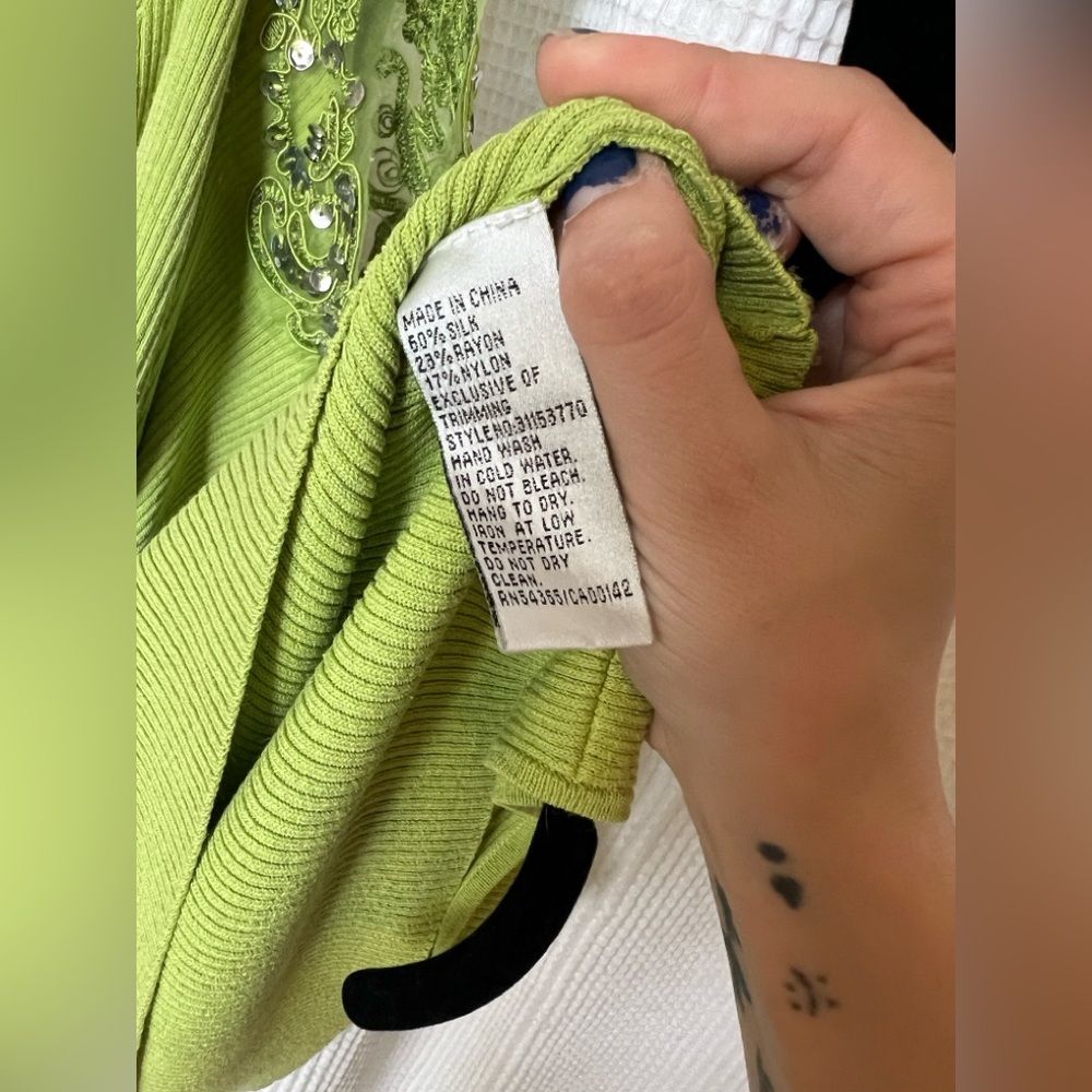 Embellished Lime Green Ribbed Tank Top - Picture 6 of 6
